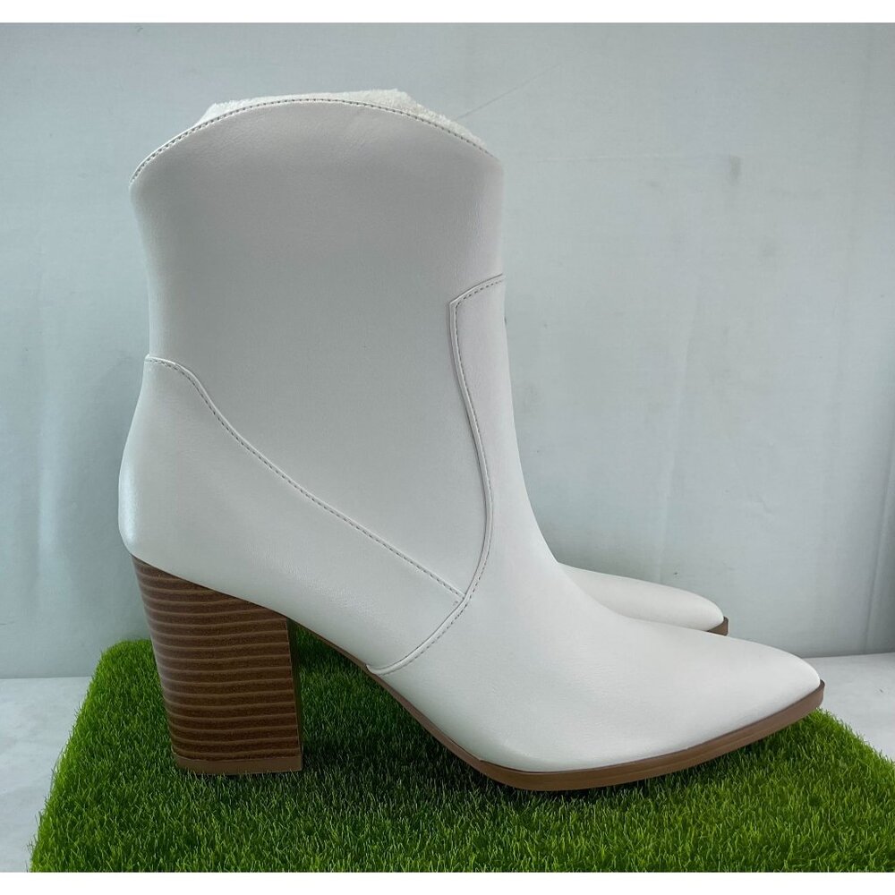 NEW White Pointed Toe Ankle Boots With Chunky Heel Womens By Lisyiyz